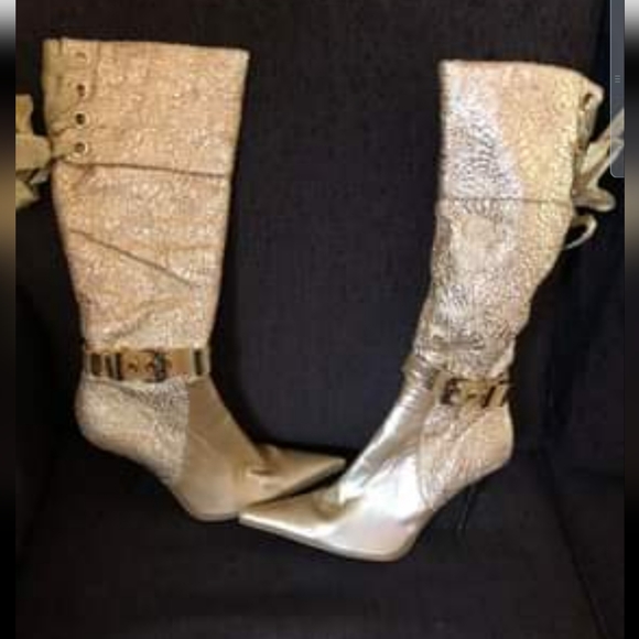 Gold Stiletto Boots size 8/38 - Picture 2 of 2